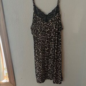 Leopard Print Lace Trim Chemise